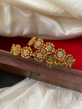 Gold Look Alike AD Stone Bangle-Double Flower-G4111